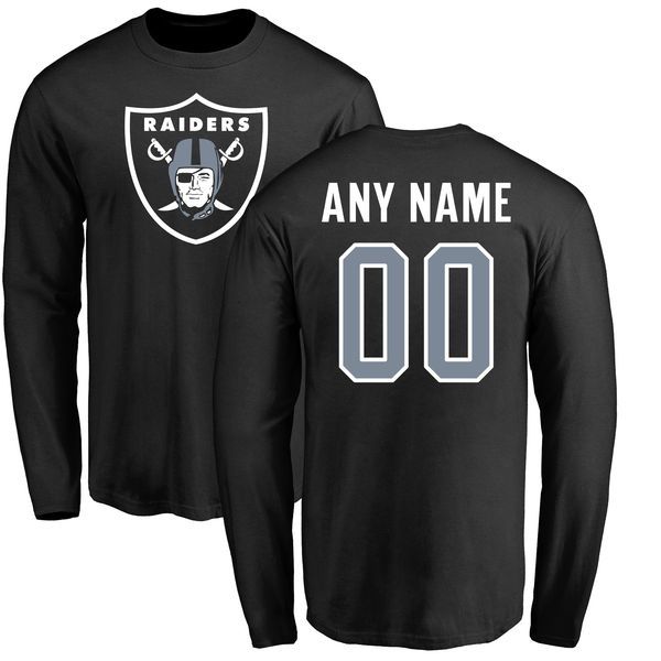 Men Oakland Raiders NFL Pro Line Black Any Name and Number Logo Custom Long Sleeve T-Shirt->->Sports Accessory